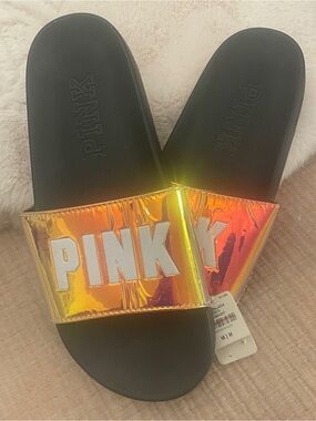 Victoria's Secret iridescent PVC Slide Sandals Flip Flop Slippers - NWT‎ size M